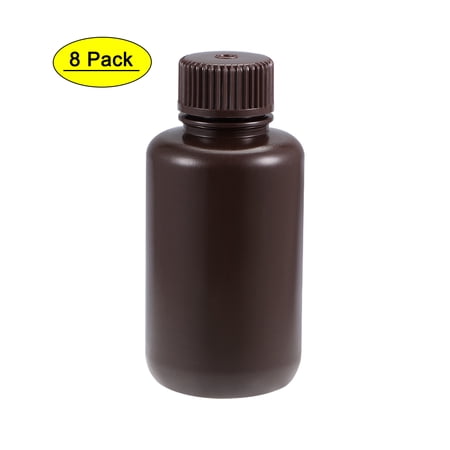 Uxcell Plastic 100ml/3.4 oz Small Mouth Reagent Bottle Brown 8 Pack