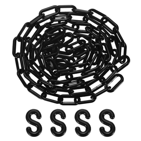 Uxcell Plastic Barriers Chain, 10Ft Length Black Plastic Waterproof Safety Chain Link with S-Shaped Buckle Caution Barriers Link