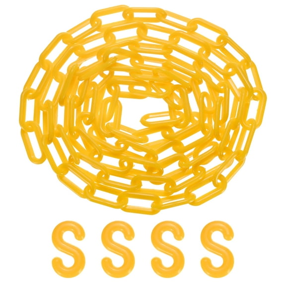 Uxcell Plastic Barriers Chain, 10Ft Length Yellow Plastic Waterproof Safety Chain Link with S-Shaped Buckle Caution Barriers Link