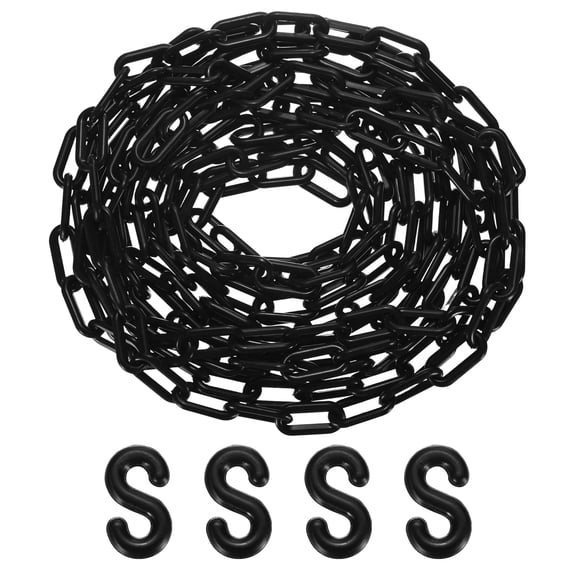 Uxcell Plastic Barriers Chain, 24Ft Length Black Plastic Waterproof Safety Chain Link with S-Shaped Buckle Caution Barriers Link