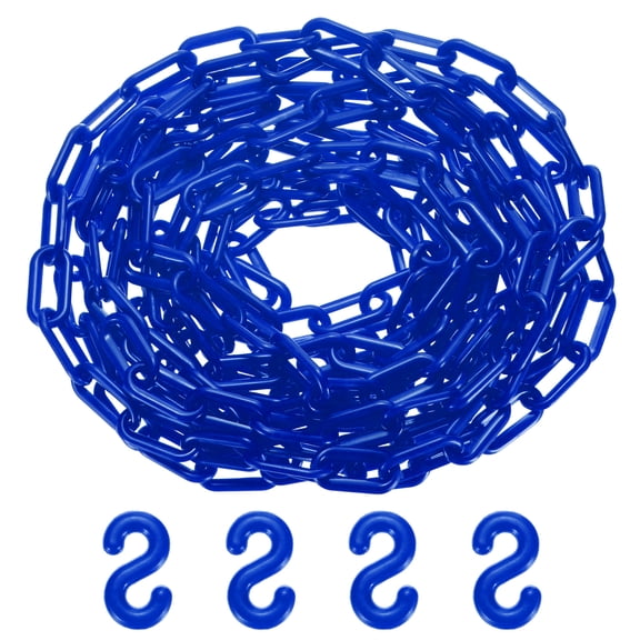 Uxcell Plastic Barriers Chain, 24Ft Length Blue Plastic Waterproof Safety Chain Link with S-Shaped Buckle Caution Barriers Link
