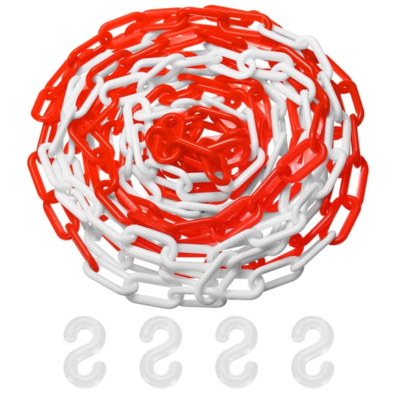 Uxcell Plastic Barriers Chain, 24Ft Length Red White Plastic Waterproof Safety Chain Link with S-Shaped Buckle Caution Barriers Link