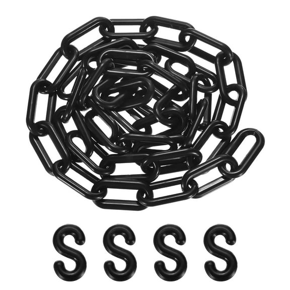 Uxcell Plastic Barriers Chain, 5Ft Length Black Plastic Waterproof Safety Chain Link with S-Shaped Buckle Caution Barriers Link