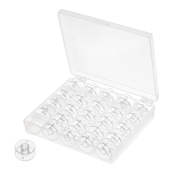 Uxcell Plastic Bobbins Embroidery Bobbins with Case for Sewing Machine Clear, 25 Pack
