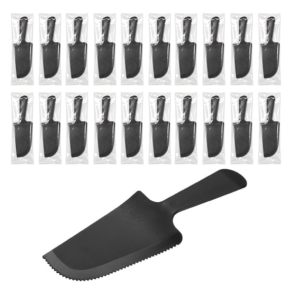 Uxcell Plastic Cake Server Cutting (18cm / 7.09") 20Pcs, Disposable Cake Cutter Pie Spatula Server Pizza Pastry Slicer Serving Utensils Individually Packaged - for Kitchen Wedding, Black