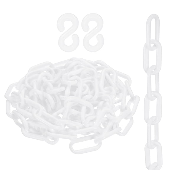 Uxcell Plastic Chain, (0.73" OD, 6.6 FT, White)(2Set), Plastic Safety Chain Barrier with 2 Hooks, Suit for Crowd Control/Parking Lot/Driveway/Queue Line/Fence