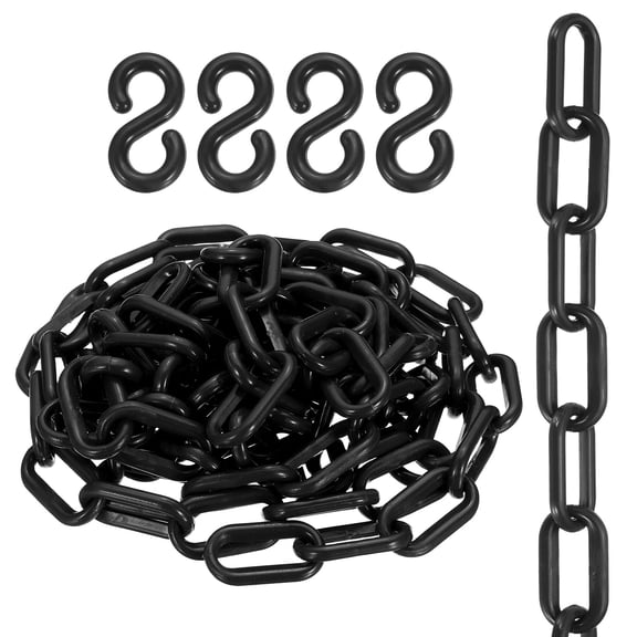 Uxcell Plastic Chain, (0.73" OD, 9.84 FT, Black)(2Set), Plastic Safety Chain Barrier with 4 Hooks, Suit for Crowd Control/Parking Lot/Driveway/Queue Line/Fence