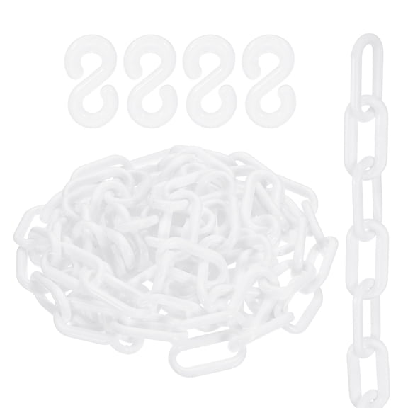 Uxcell Plastic Chain, (0.73" OD, 9.84 FT, White)(2Set), Plastic Safety Chain Barrier with 4 Hooks, Suit for Crowd Control/Parking Lot/Driveway/Queue Line/Fence