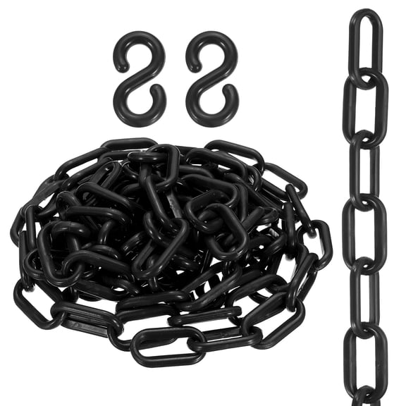 Uxcell Plastic Chain, (1" OD, 6.6 FT, Black)(2Set), Plastic Safety Chain Barrier with 2 Hooks, Suit for Crowd Control/Parking Lot/Driveway/Queue Line/Fence