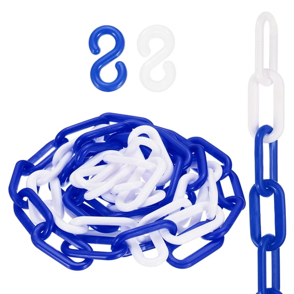 Uxcell Plastic Chain, (1" OD, 6.6 FT, Blue-White)(2Set), Plastic Safety Chain Barrier with 2 Hooks, Suit for Crowd Control/Parking Lot/Driveway/Queue Line/Fence