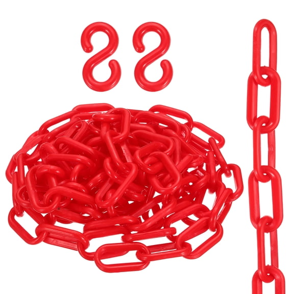 Uxcell Plastic Chain, (1" OD, 6.6 FT, Red)(2Set), Plastic Safety Chain Barrier with 2 Hooks, Suit for Crowd Control/Parking Lot/Driveway/Queue Line/Fence