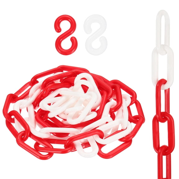 Uxcell Plastic Chain, (1" OD, 6.6 FT, Red-White)(2Set), Plastic Safety Chain Barrier with 2 Hooks, Suit for Crowd Control/Parking Lot/Driveway/Queue Line/Fence