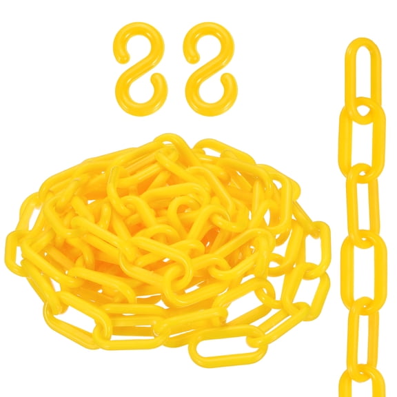 Uxcell Plastic Chain, (1" OD, 6.6 FT, Yellow)(2Set), Plastic Safety Chain Barrier with 2 Hooks, Suit for Crowd Control/Parking Lot/Driveway/Queue Line/Fence
