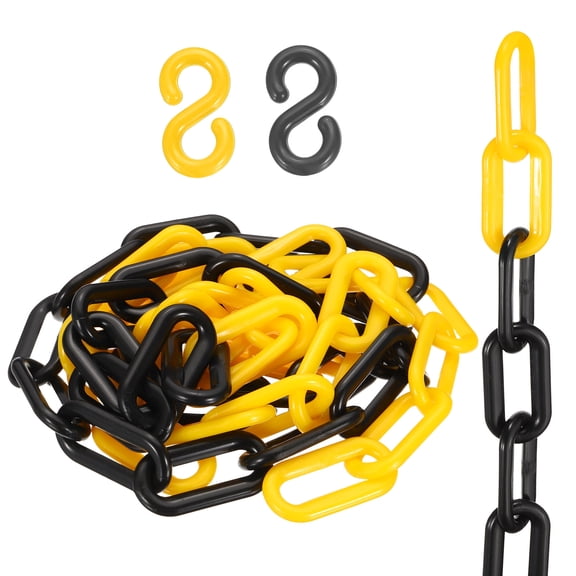 Uxcell Plastic Chain, (1" OD, 6.6 FT, Yellow-Black)(2Set), Plastic Safety Chain Barrier with 2 Hooks, Suit for Crowd Control/Parking Lot/Driveway/Queue Line/Fence