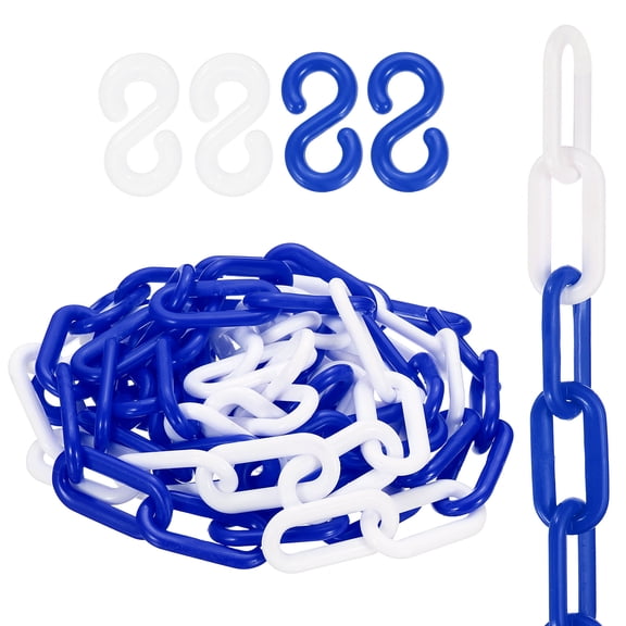 Uxcell Plastic Chain, (1" OD, 9.84 FT, Blue-White)(2Set), Plastic Safety Chain Barrier with 4 Hooks, Suit for Crowd Control/Parking Lot/Driveway/Queue Line/Fence