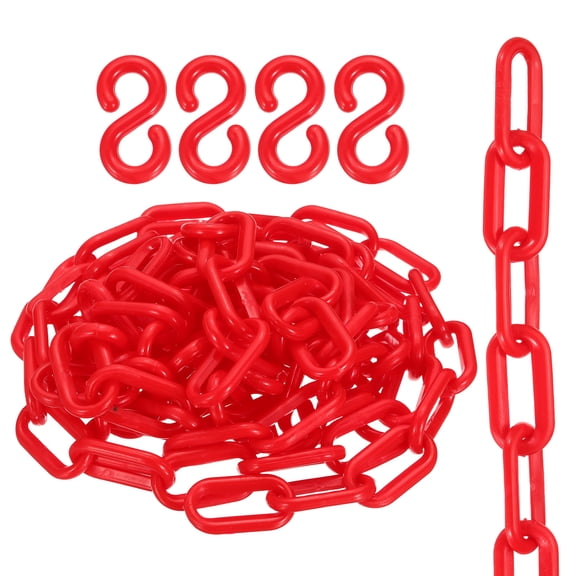 Uxcell Plastic Chain, (1" OD, 9.84 FT, Red)(2Set), Plastic Safety Chain Barrier with 4 Hooks, Suit for Crowd Control/Parking Lot/Driveway/Queue Line/Fence