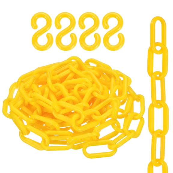 Uxcell Plastic Chain, (1" OD, 9.84 FT, Yellow)(2Set), Plastic Safety Chain Barrier with 4 Hooks, Suit for Crowd Control/Parking Lot/Driveway/Queue Line/Fence