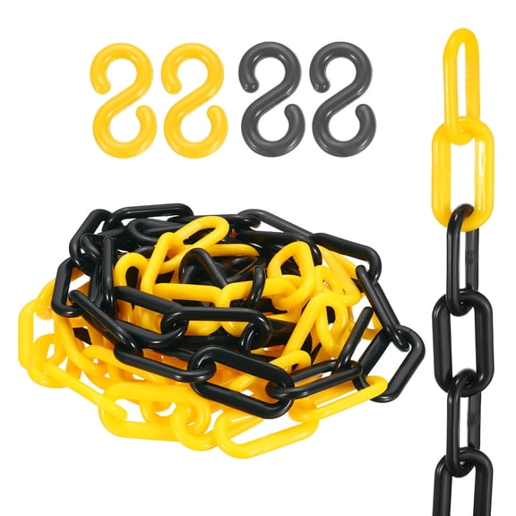 Uxcell Plastic Chain, (1" OD, 9.84 FT, Yellow-Black)(2Set), Plastic Safety Chain Barrier with 4 Hooks, Suit for Crowd Control/Parking Lot/Driveway/Queue Line/Fence