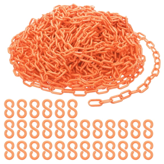 Uxcell Plastic Chain Links, 140 Feet Safety Chains, Orange Plastic Chains Large Plastic Chain Long for Barriers, Crowd Control, Queue Lines, Parking, Fences, Gate, Concerts