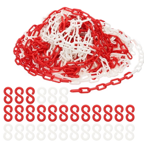 Uxcell Plastic Chain Links, 140 Feet Safety Chains, Red/White Plastic Chains Large Plastic Chain Long for Barriers, Crowd Control, Queue Lines, Parking, Fences, Gate, Concerts