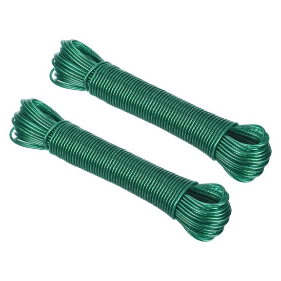Uxcell Plastic Coated Clothesline, 2 Pack 1/8Inch x 66FT Steel Core Clothes Lines Green