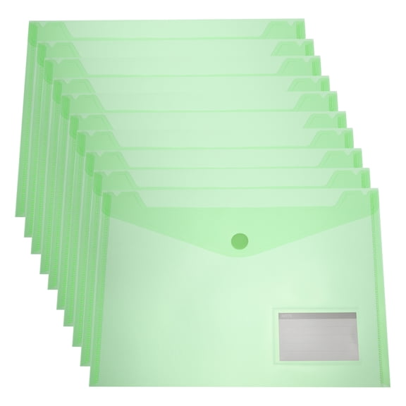 Uxcell Plastic Envelopes Folder, 15Pcs A4 Letter Size with Label Pocket File Bag Green