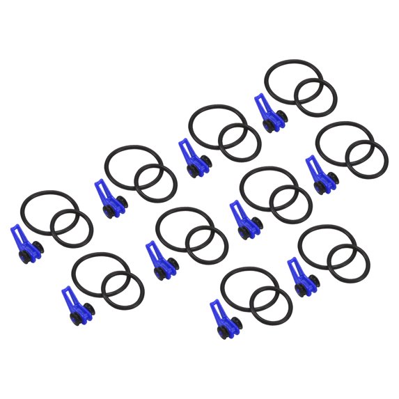Uxcell 0.63 x 0.37 x 0.35 inch Plastic Fishing Hook Keeper Holder with 2 Size Rubber Rings Blue 10 Pack