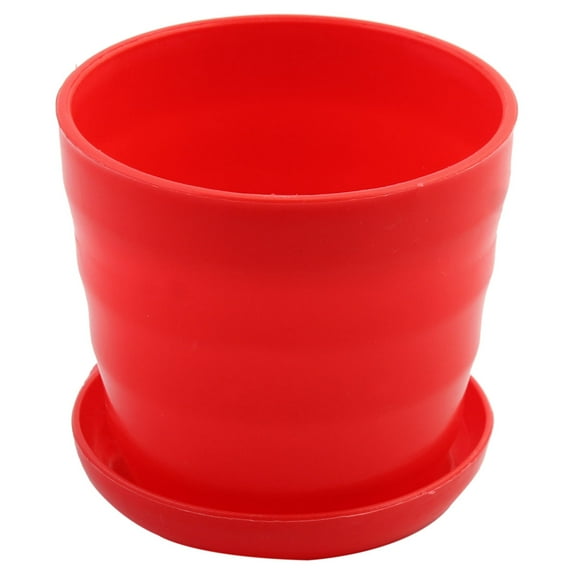 Uxcell Plastic Garden Decor Flower Plant Pot Holder 9cm Diameter Red w Tray