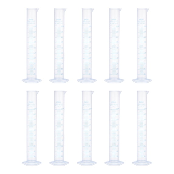 Uxcell Plastic Graduated Cylinder, 250ml Measuring Cylinder, Test Tube Beakers, 2-Sided Metric Marking 10Pcs