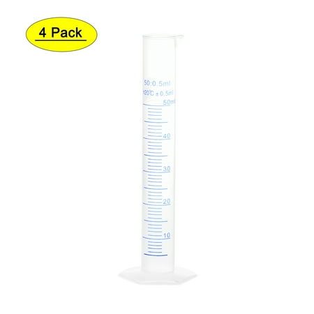 Uxcell Plastic Graduated Cylinder 50ml Measuring Cylinder, 2-Sided Metric Marking, Clear Hex Base 4Pcs