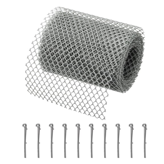 Uxcell Plastic Gutter Guard Mesh Roll, 19.7ft x 5.91 Inch Gutter Guard, Mesh Guards Leaf Protector with 10Pcs Gray Clips from Leaves, Twigs, Branches, Debris
