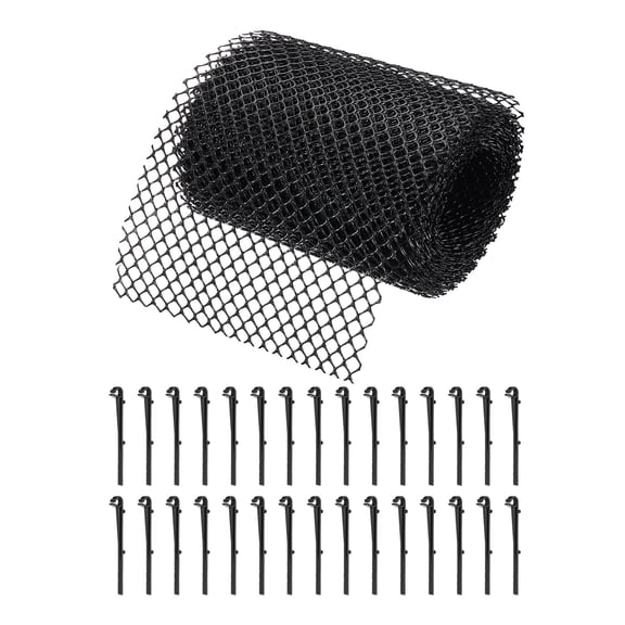 Uxcell Plastic Gutter Guard Mesh Roll, 19.7ft x 5.91 Inch Gutter Guard, Mesh Guards Leaf Protector with 30Pcs Black Clips from Leaves, Twigs, Branches, Debris