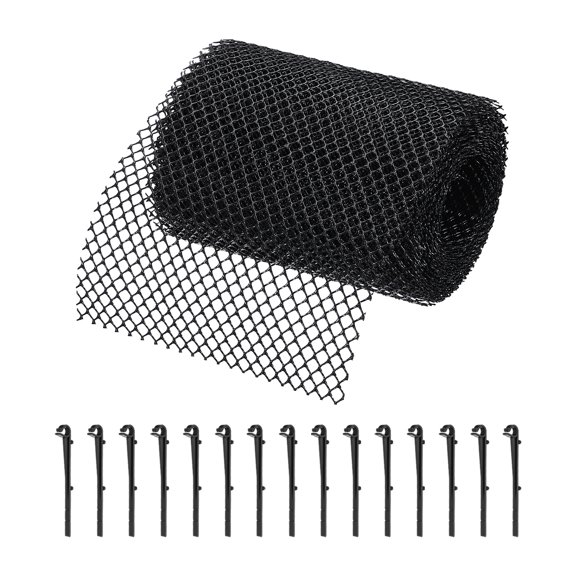 Uxcell Plastic Gutter Guard Mesh Roll, 26ft x 7.09 Inch Gutter Guard, Mesh Guards Leaf Protector with 15Pcs Black Clips from Leaves, Twigs, Branches, Debris