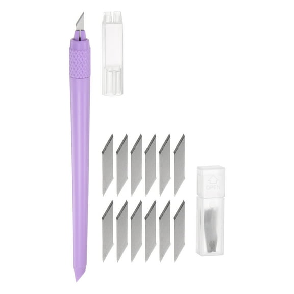 Uxcell Plastic Handle Art Craft Hobby Exacto Knife Set with 12 Pack Spare Blades Purple