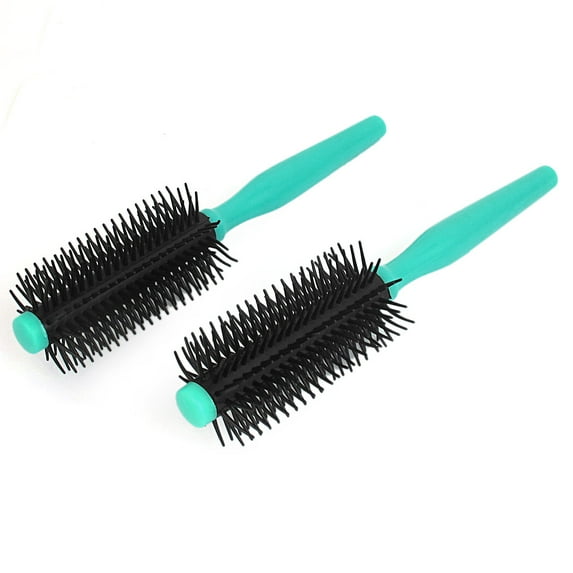 Uxcell Plastic Handle Round Barbers Salon Styling Hair Brush Comb Green 2Pcs