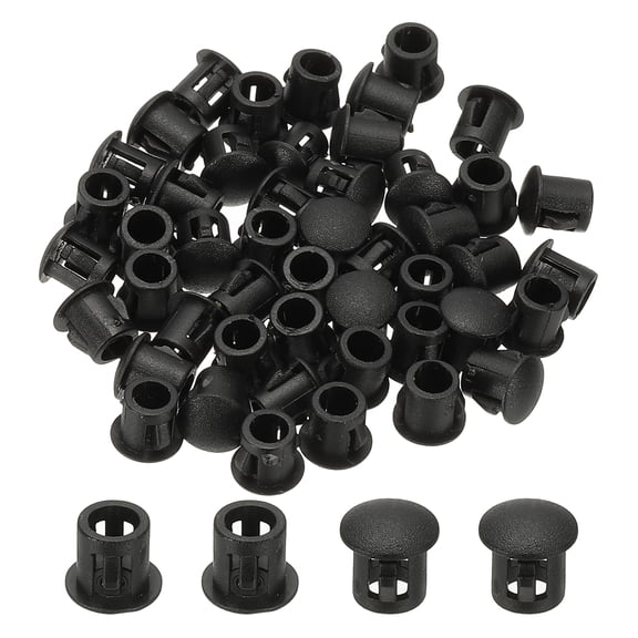 Uxcell Plastic Hole Plugs, 48 Pcs 2/9"(6mm) Plastic Plugs Screw Hole Plug Snap Desk Grommet Buckle Knockout Locking Plugs Furniture Insert End Cap for Holes Kitchen Cabinet, Black