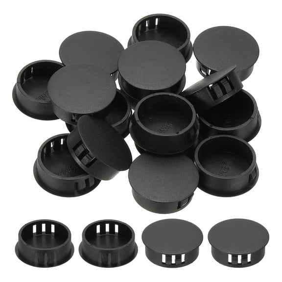 Uxcell Plastic Hole Plugs, 34 Pcs 1 1/9"(28mm) Plastic Plugs Screw Hole Plug Snap Desk Grommet Buckle Knockout Locking Plugs Furniture Insert End Cap for Holes Kitchen Cabinet, Black