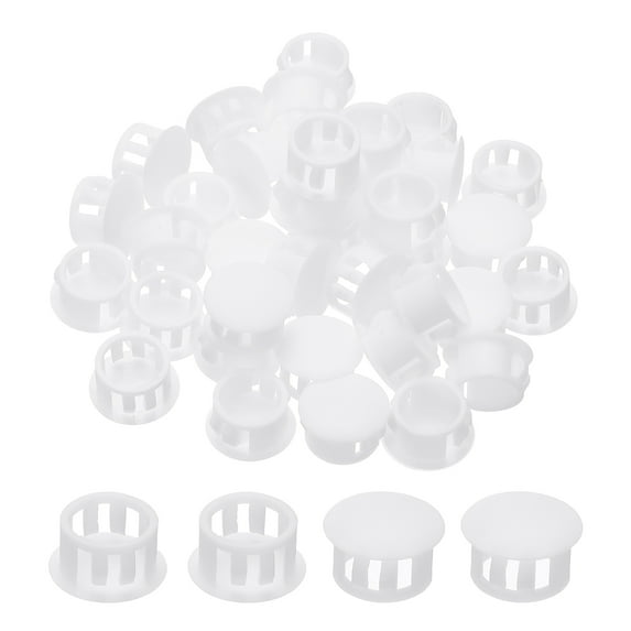 Uxcell Plastic Hole Plugs, 48 Pcs 3/5"(15mm) Plastic Plugs Screw Hole Plug Snap Desk Grommet Buckle Knockout Locking Plugs Furniture Insert End Cap for Holes Kitchen Cabinet, White