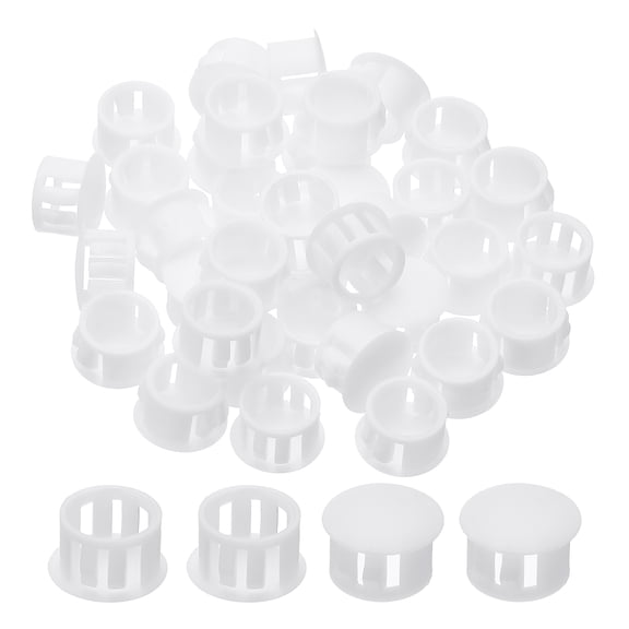 Uxcell Plastic Hole Plugs, 48 Pcs 5/9"(14mm) Plastic Plugs Screw Hole Plug Snap Desk Grommet Buckle Knockout Locking Plugs Furniture Insert End Cap for Holes Kitchen Cabinet, White