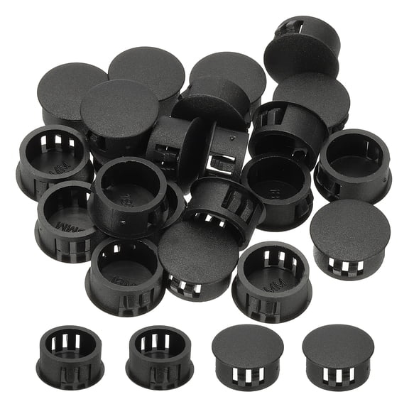 Uxcell Plastic Hole Plugs, 48 Pcs 5/7"(18mm) Plastic Plugs Screw Hole Plug Snap Desk Grommet Buckle Knockout Locking Plugs Furniture Insert End Cap for Holes Kitchen Cabinet, Black