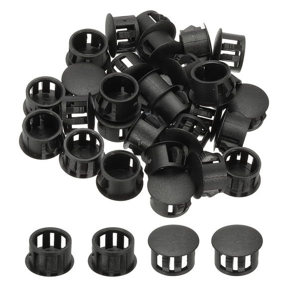 Uxcell Plastic Hole Plugs, 48 Pcs 5/9"(14mm) Plastic Plugs Screw Hole Plug Snap Desk Grommet Buckle Knockout Locking Plugs Furniture Insert End Cap for Holes Kitchen Cabinet, Black