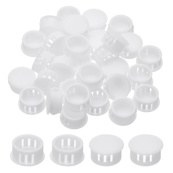 Uxcell Plastic Hole Plugs, 48 Pcs 5/7"(18mm) Plastic Plugs Screw Hole Plug Snap Desk Grommet Buckle Knockout Locking Plugs Furniture Insert End Cap for Holes Kitchen Cabinet, White