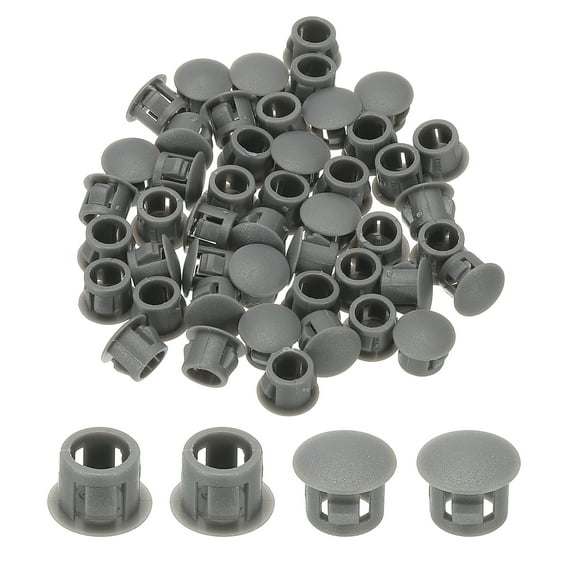 Uxcell Plastic Hole Plugs, 48 Pcs 2/7"(8mm) Plastic Plugs Screw Hole Plug Snap Desk Grommet Buckle Knockout Locking Plugs Furniture Insert End Cap for Holes Kitchen Cabinet, Gray