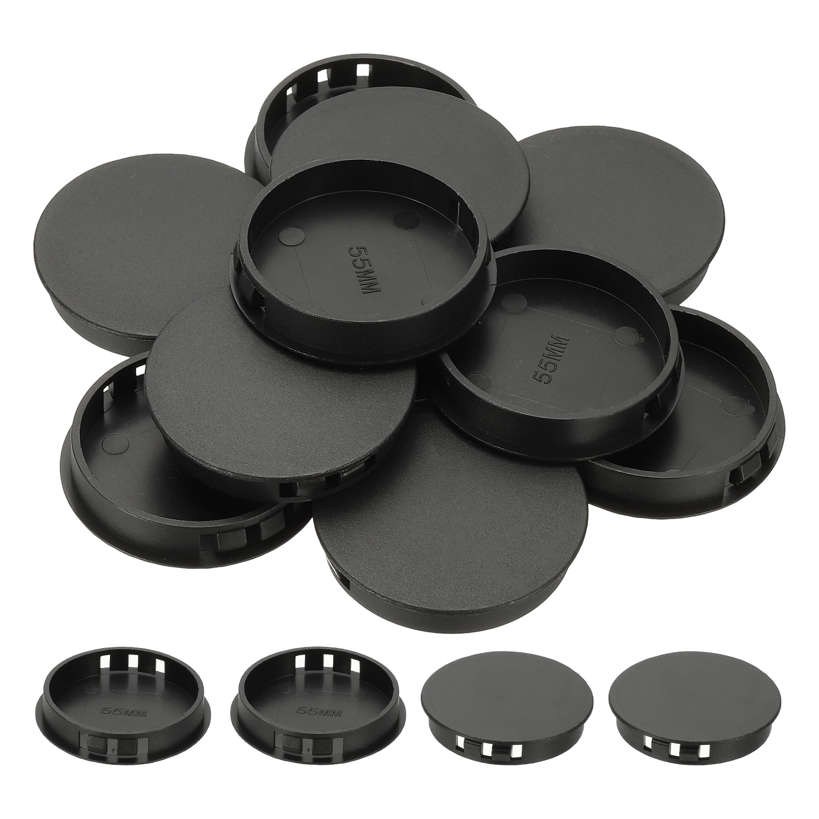 Uxcell Plastic Hole Plugs, 34 Pcs 2 1/7"(55mm) Plastic Plugs Screw Hole Plug Snap Desk Grommet Buckle Knockout Locking Plugs Furniture Insert End Cap for Holes Kitchen Cabinet, Black