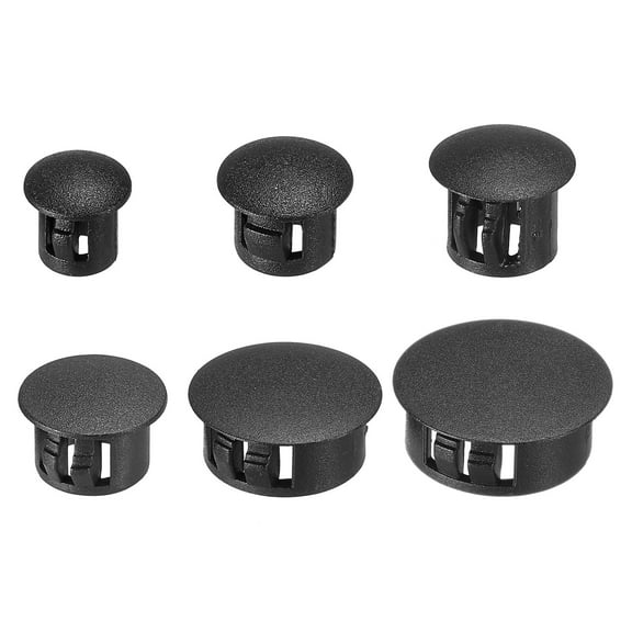 Uxcell Plastic Hole Plugs, Flush Type Round Hole Plugs Cover, Black 150Pcs (6mm, 8mm, 10mm, 12mm, 20mm, 25mm)