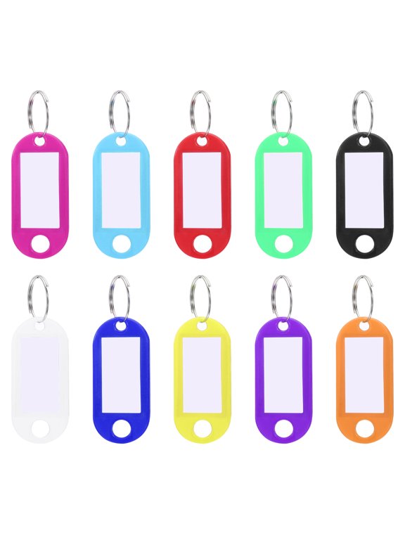 Plastic Key Tag Key Identifiers with Split Ring Labels Window 47x20mm, 10 Assorted Colors, 70 Pack
