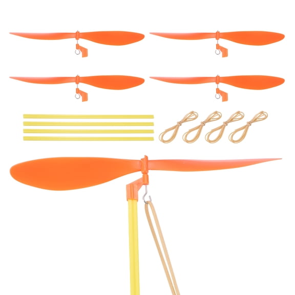 Uxcell Plastic Propeller, Propeller Props Blade with 9" ABS Rod Rubber Band Helicopter Kit 7" Fold Resistant for STEM Activities Powered Airplanes DIY Science(Orange, Pack of 5)