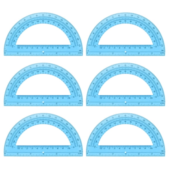 Uxcell Plastic Protractor, 6 Pack Protractors 6 Inch 180 Degrees Clear Angle Measurement Math Geometry Tool with Inches Centimeters for Office Supplies Drawing Tools Design, Blue