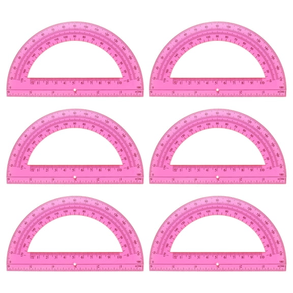 Uxcell Plastic Protractor, 6 Pack Protractors 6 Inch 180 Degrees Clear Angle Measurement Math Geometry Tool with Inches Centimeters for Office Supplies Drawing Tools Design, Red