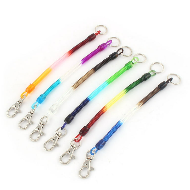 Uxcell Plastic Retractable Spiral Stretch String Lanyard Wrist Coil Keyring  Key Chain 6pcs